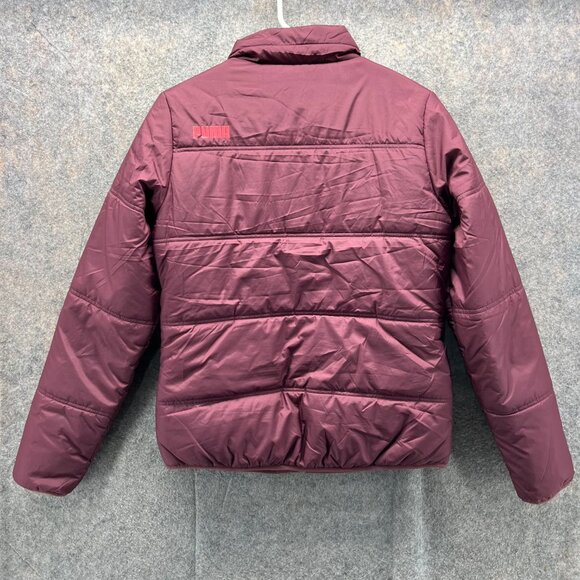 Puma Jacket Women Small Burgundy Full Zip Puffer Essentials Padded Parka Winter - Picture 10 of 13